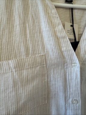 Saks Fifth Avenue Linen Blend Button-up Cream and White Stripe Midi Shirt Dress